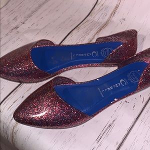 Jeffrey Campbell pink sparkle glitter jelly flats